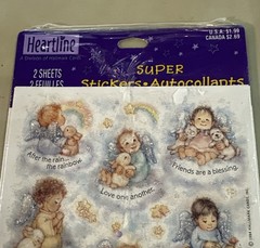 Vintage Sticker Sheet Cute Glittery Angels Glittery Hallmark 1994 New In Package