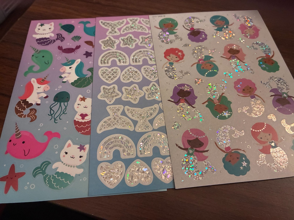 3 Small Sheets of Mermaid Related Stickers from American Greetings