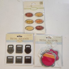 NEW Lot 3 Metal Accents Tags Labels Framed Words Pull Tags Tim Coffey Marcella-Z