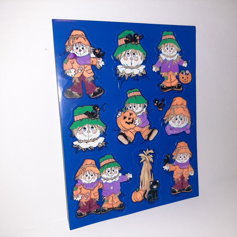 Vintage 80s Gibson Halloween Scarecrows Jack O Lantern Stickers Autum Fall