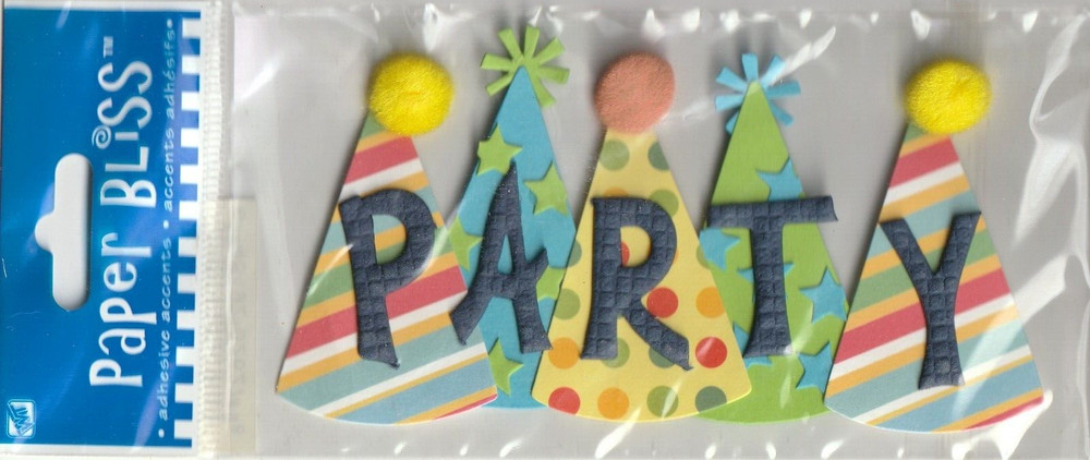 RARE! Vintage Paper Bliss Birthday PARTY Hats 3-D sticker 02627 FAST FREE SHIP
