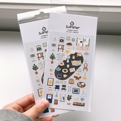Suatelier Cafe Blue Sticker Sheet | Korean Stationery Craft Deco Scrapbooking