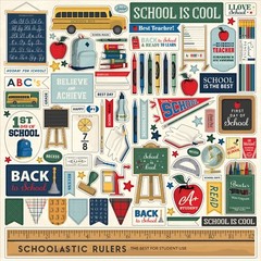 New! (1) 12×12 Sheet Carta Bella Paper BACK TO SCHOOL Scrapbook Element Stickers
