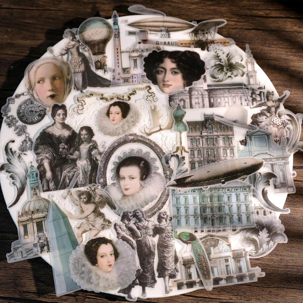 63pcs Copper Engraving Translucent Vellum Matte Surface Paper Sticker Scrapbook