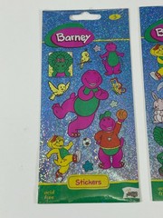 2 Barney Holographic Glitter Sticker Sheets Babybop & BJ Mello Smello 1997 NOS