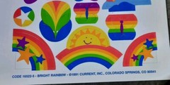Vintage 1991 Current Bright Rainbow Stars Butterflies Hearts Sticker Sheet NOS
