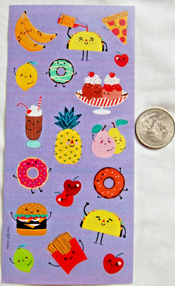 Hallmark stickers funny face foods pineapple taco banana pizza cherry lime donut