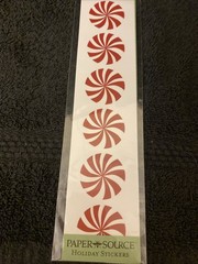 5 Paper Source 1.25” Circle Stickers Thx You, 2 Xmas, Leaves, Pool White Outline