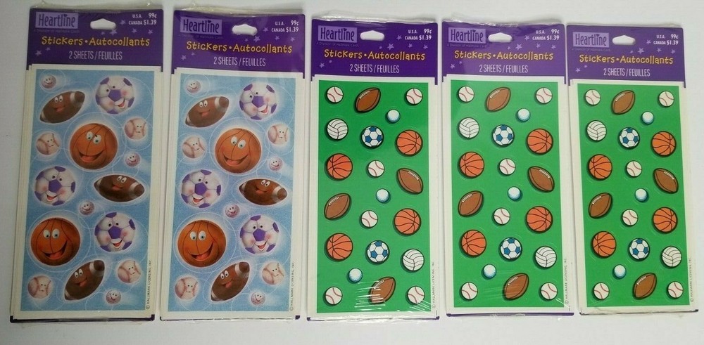 Vintage HEARTLINE Sports Basketball Football Scrapbook Stickers 10 Sheets Total