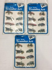 Lot of 3 1978 Dennison Deco-Rubs Transfer Art Stickers Cars Transportation NEW