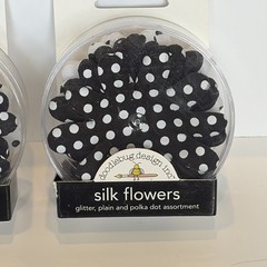 Lot Fabric Silk Flowers Black Teal Lilac Polka Dot & Buttons Pack Crafting NEW