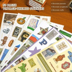 Vintage Scrapbook Sticker Book 50 Sheets 1300+ Cute Elements for Journaling C…