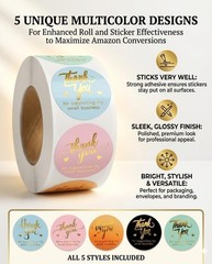 Stylish Multicolor Thank You Labels – 1.5» Round Stickers with Glitter Foil
