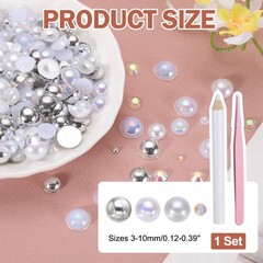 60g Half Pearl Rhinestones, White/Silver Series