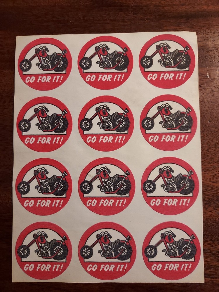 Vintage 1980’s TREND SCRATCH N SNIFF STICKERS Motorcycle GO FOR IT 1 Sheet Rare