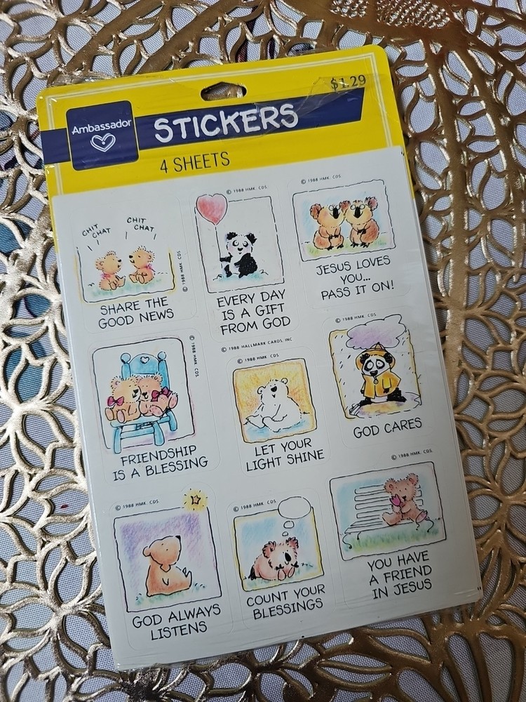Vintage 80’s Hallmark Christian Faith Stickers Bears Panda Koala Polar 3 Sheets