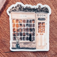 Book Shop Window with Black Cat Sticker – Vinyl