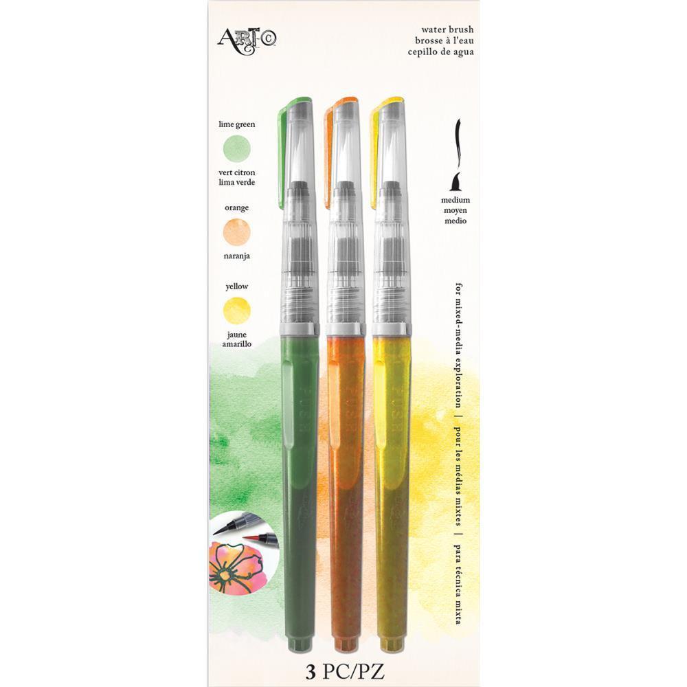 Momenta Art-C Pre-Filled Waterbrushes 3 pack Lime Green, Orange & Yellow New