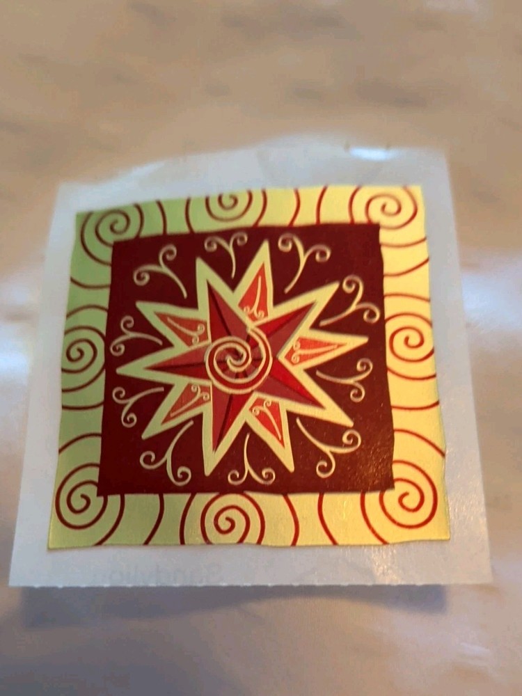 Sandylion canada Holiday sticker -Star Single Gold Red Swirl Foil Metallic Rare