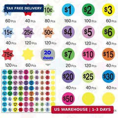 YSHIHE Yard Sale Price Stickers Garage Sale Stickers 3/4″ Round Bright Colors La