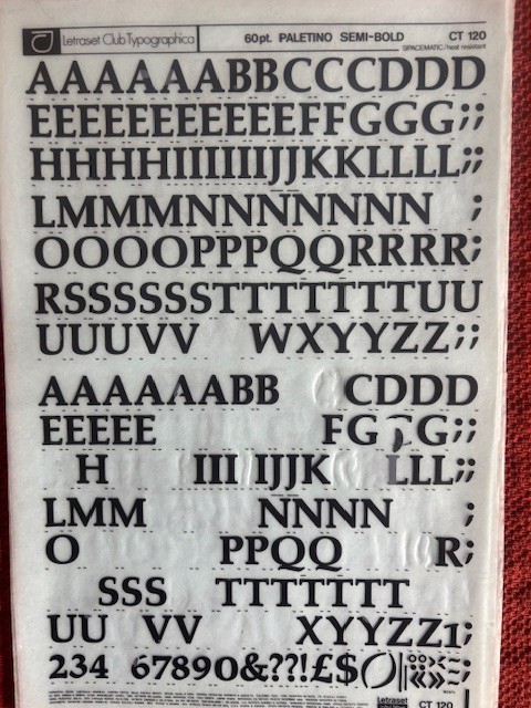 4 Letraset INSTANT LETTERING Transfer Letters 60 pt & 72pt Palatino Semi-Bold 5