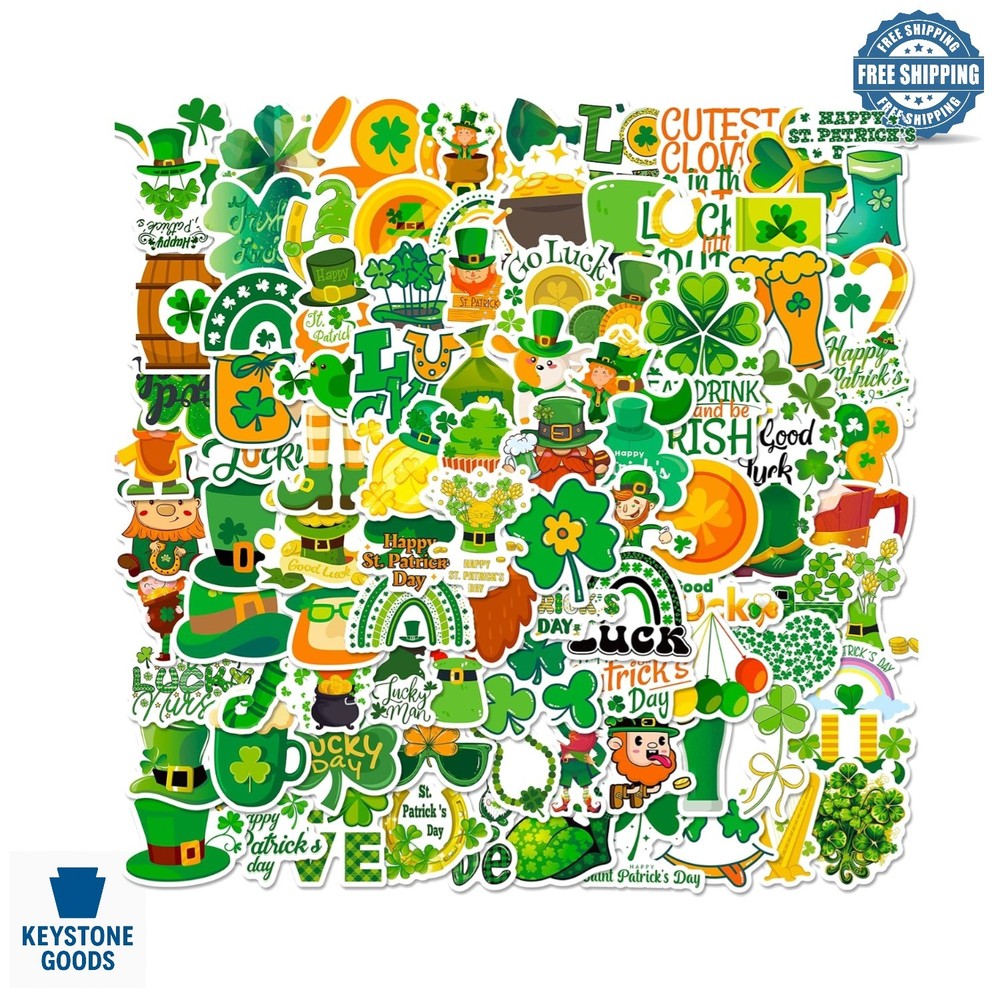 100 Pcs Reusable St. Patrick’s Day Clover Stickers – Vinyl, Assorted Designs …