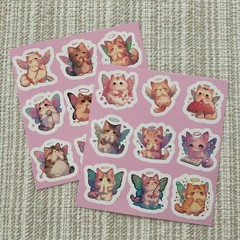 18 Angel Cat Stickers 1.6” Pastel Fairy Kitten Waterproof Decals