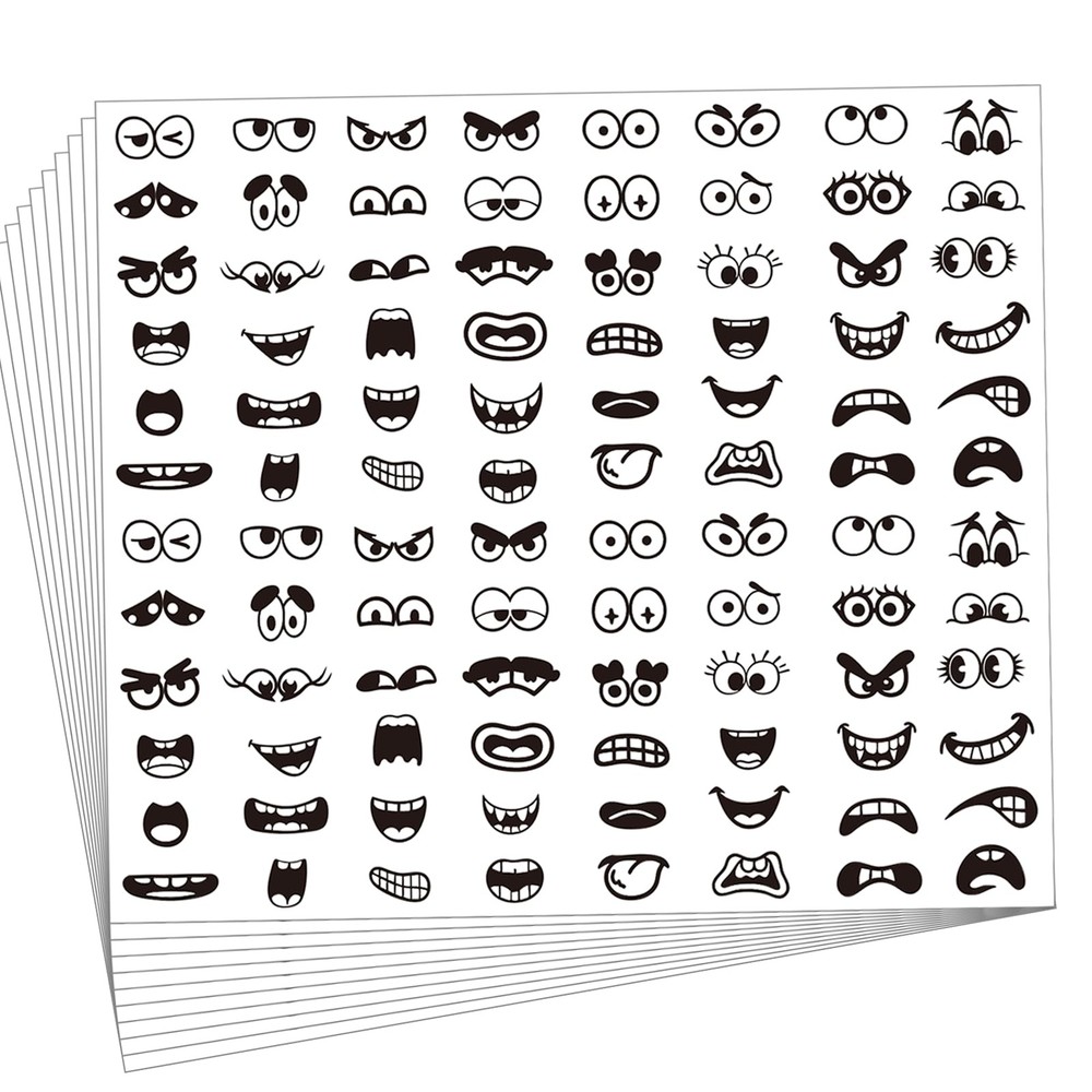960Pcs Black Eye Mouth Stickers, 48 Designs Cartoon Face Expression Stickers for