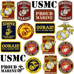 MARINES CORPS BADGES VARIETY DIE CUT VINYL 50 CT STICKER PACK