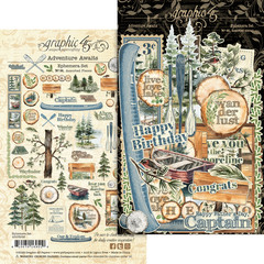 Graphic 45 ADVENTURE AWAITS Ephemera Assortment 66 Die Cut Pieces Lake Camping