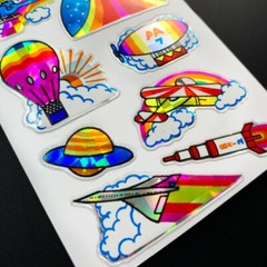 SPACE SHUTTLE PLANET NASA RAINBOW AIRPLANE JET vintage sticker decal prism foil
