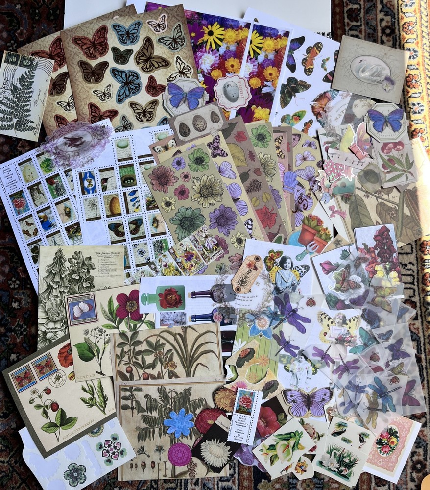 Flower and Butterfly Ephemera Collage Art Junk Journal Scrapbooking Paper Lot