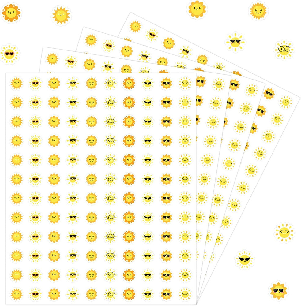3000PCS Small Sun Stickers for Arts & Crafts, Mini Sunshine Sticker Bulk, 10 Des