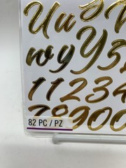NOS Sticko Alphanumeric Stickers Brush Stroke Gold Script Metallic 82 Pieces