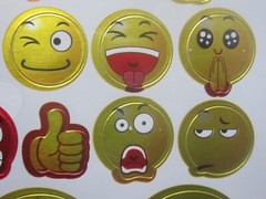 Teaching Tree 202 Fun Silly Expressive Emoji Shiny Gold Stickers 1″, 1/2″ New!