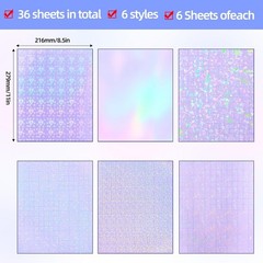 36 Sheets Holographic Sticker Paper, Clear Vinyl Lamination Sticker Film Self…