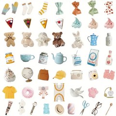 50pc Pastel Aesthetic Girly Bow & Bear Sticker Lot Laptop, Scrapbook, Journaling