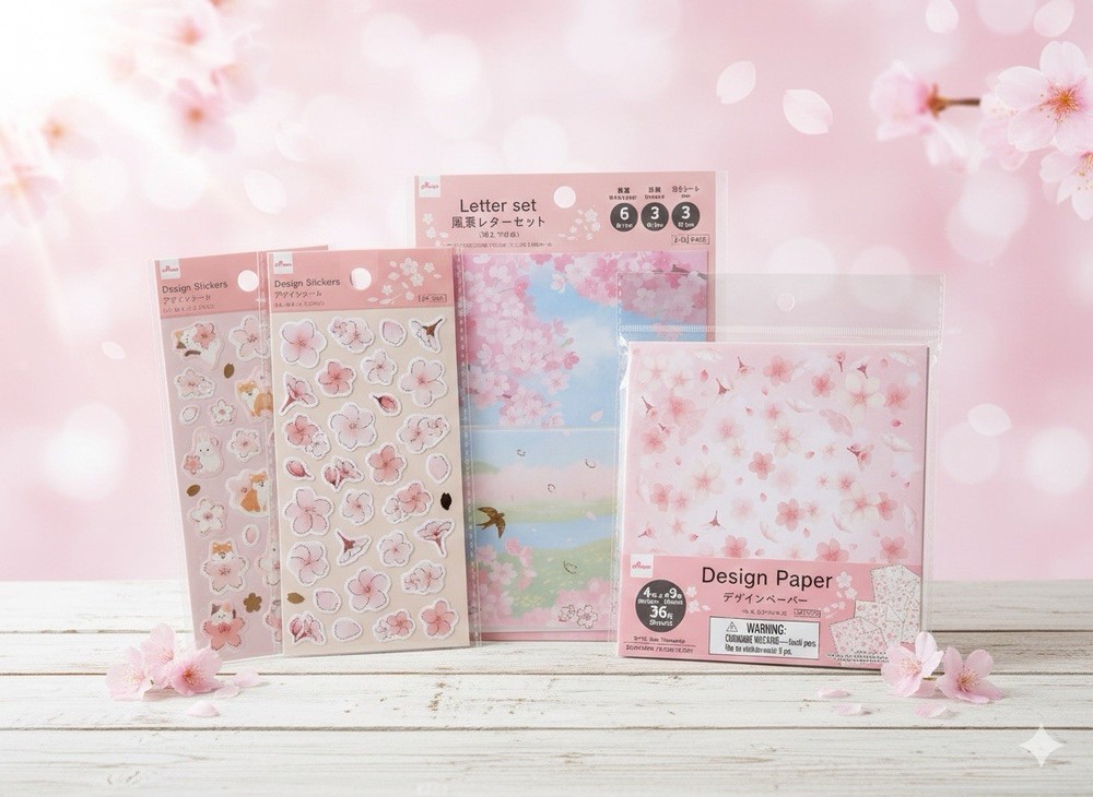 Japanese Sakura Stationery Set Letter Paper Stickers Design Paper Bundle Kawaii