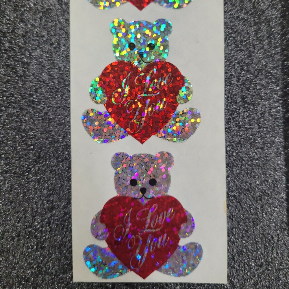 RARE VINTAGE «I LOVE YOU BEARS» STICKERS! HAMBLY STUDIOS 1980S HOLO FOIL