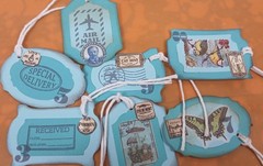 19 HAND PUNCHED & DECORATED JOURNAL EMBELLISHMENT TAGS 2 SIZES & COLORS W/STRING