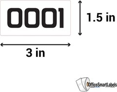 Numbered Stickers 0001-1000, Waterproof Vinyl, 3×1.5 in