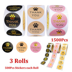 1500Pcs 1inch Round Kraft Dog Paw Print Thank You Stickers Small Business Labels