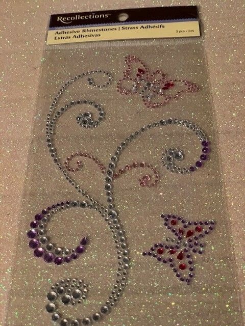 Recollections PINK PURPLE RED CLEAR CRYSTALS & BUTTERFLIES SWIRL STICKERS 3 PCS