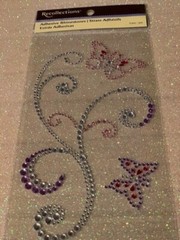 Recollections PINK PURPLE RED CLEAR CRYSTALS & BUTTERFLIES SWIRL STICKERS 3 PCS