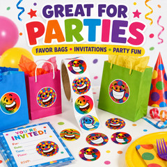 500 Funky Smile Face Stickers 1.5″ Roll Classroom Rewards Party Favors