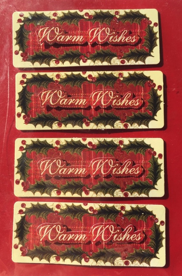 WARM WISHES Dimensional Stickers(4pc) Michaels•Christmas•Holly•Holiday•Lables