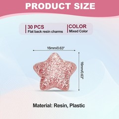 30 Pcs Flat Back Resin Charms, Glitter Star Charms Bulk, Mixed Color