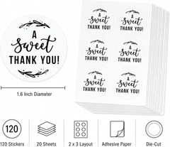Sweet Thank You Favor Stickers: 120 round Paper Stickers 1.6 Inch | Paper Sticke