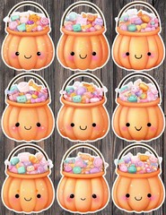 Kawaii Trick or Treat Pail Vinyl Stickers Scrapbooking Laptop Waterbottle