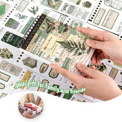 Green Vintage Washi Journaling Sticker , 476PCS Botanical Washi Tape Stickers, S